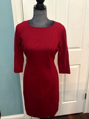 Talbots Red Midi Sheath Dress with Three-Quarter Sleeves